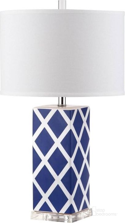 The appearance of Garden Navy and Off-White 27 Inch Lattice Table Lamp designed by Safavieh in the modern / contemporary interior design. This navy piece of furniture  was selected by 1StopBedrooms from Garden Collection to add a touch of cosiness and style into your home. Sku: LITS4134A. Product Type: Table Lamp. Image1