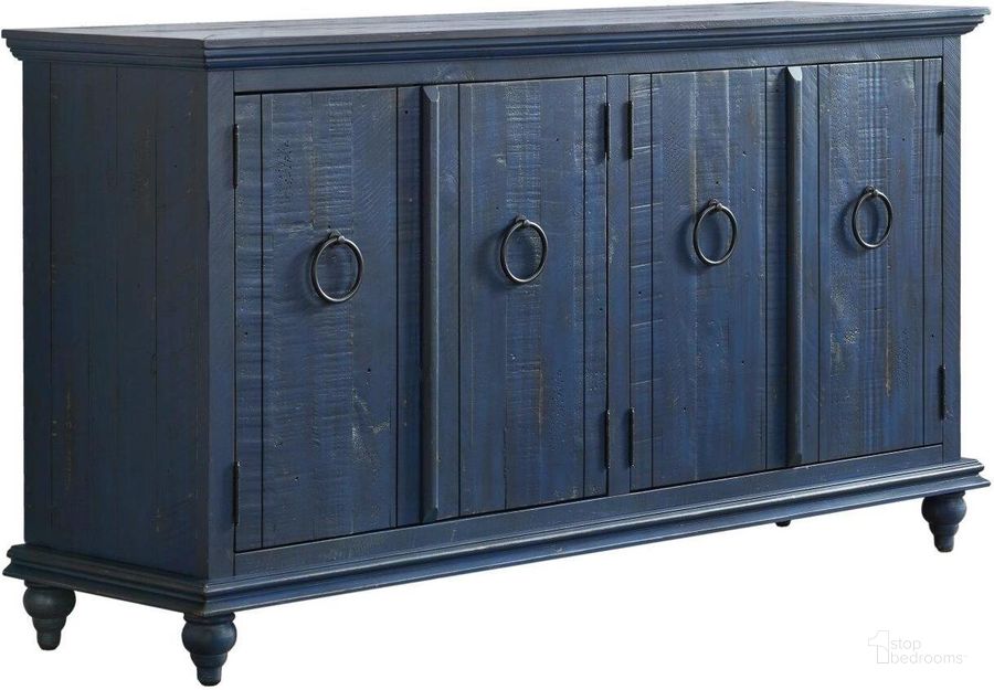 The appearance of Garden Solid Wood Tv Stand In Rustic Blue designed by Martin Svensson Home in the rustic / southwestern interior design. This blue piece of furniture  was selected by 1StopBedrooms from Garden Collection to add a touch of cosiness and style into your home. Sku: 909185. Product Type: TV Stand. Material: Pine. Image1