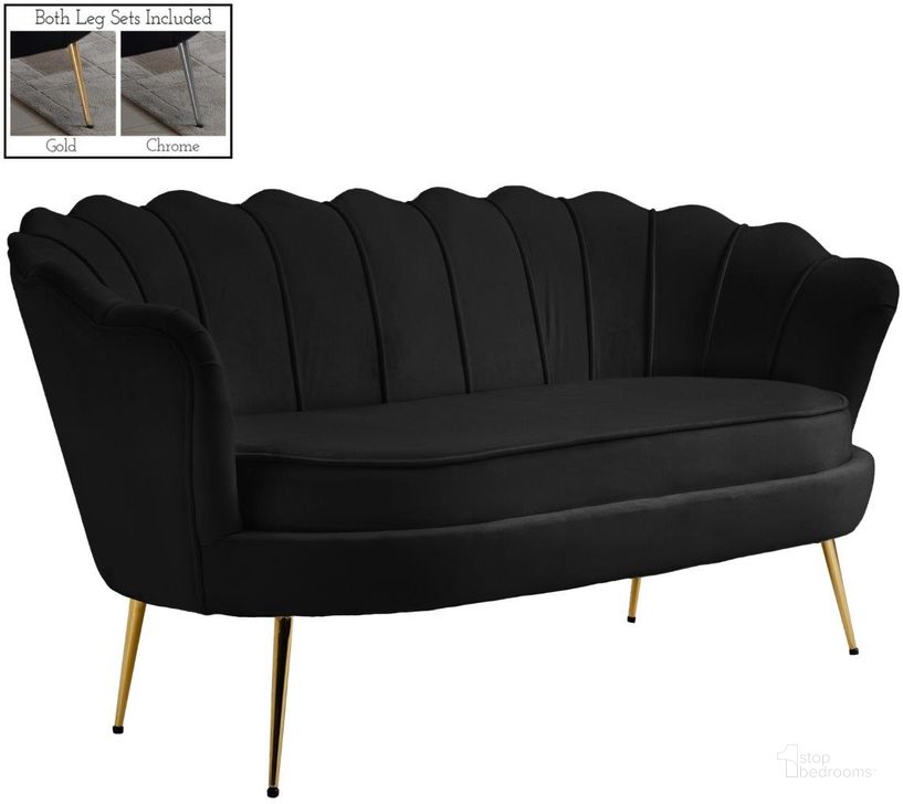 The appearance of Gardenia Black Loveseat designed by Meridian in the modern / contemporary interior design. This black piece of furniture  was selected by 1StopBedrooms from Gardenia Collection to add a touch of cosiness and style into your home. Sku: 684Black-L. Product Type: Loveseat. Material: Velvet. Image1