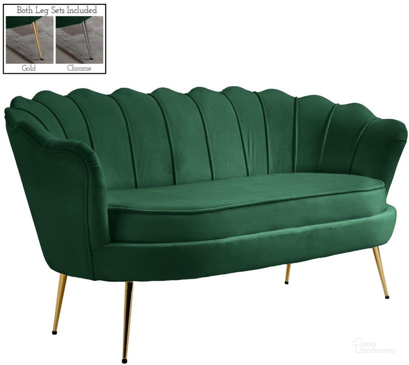 The appearance of Gardenia Green Loveseat designed by Meridian in the modern / contemporary interior design. This green piece of furniture  was selected by 1StopBedrooms from Gardenia Collection to add a touch of cosiness and style into your home. Sku: 684Green-L. Product Type: Loveseat. Material: Velvet. Image1