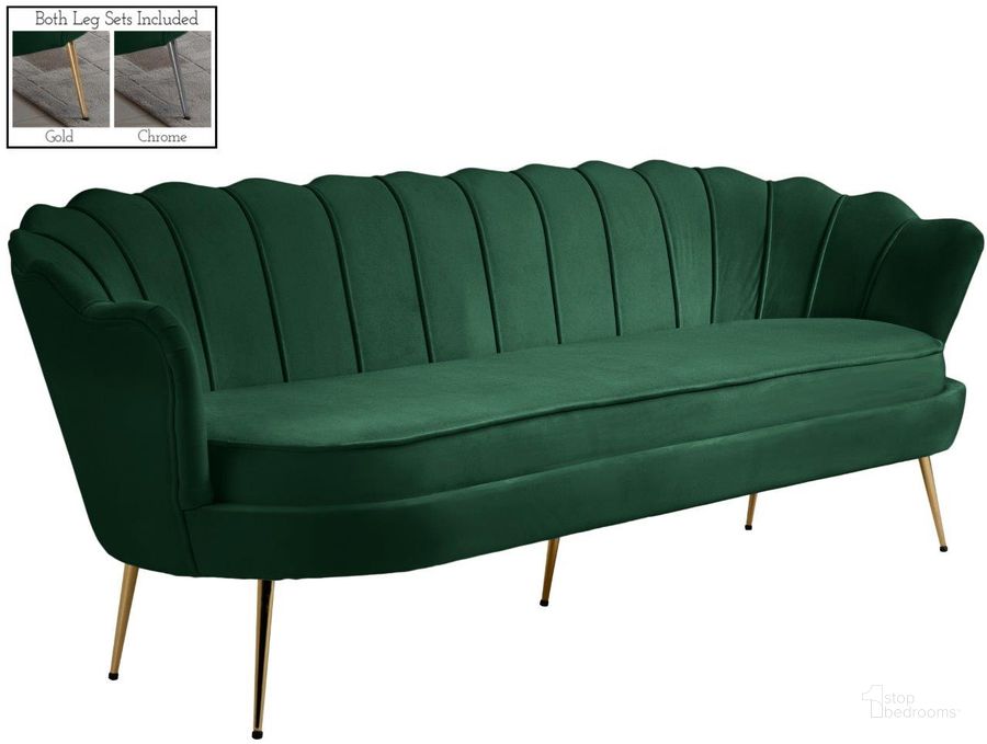 The appearance of Gardenia Green Sofa designed by Meridian in the modern / contemporary interior design. This green piece of furniture  was selected by 1StopBedrooms from Gardenia Collection to add a touch of cosiness and style into your home. Sku: 684Green-S. Product Type: Sofa. Material: Velvet. Image1