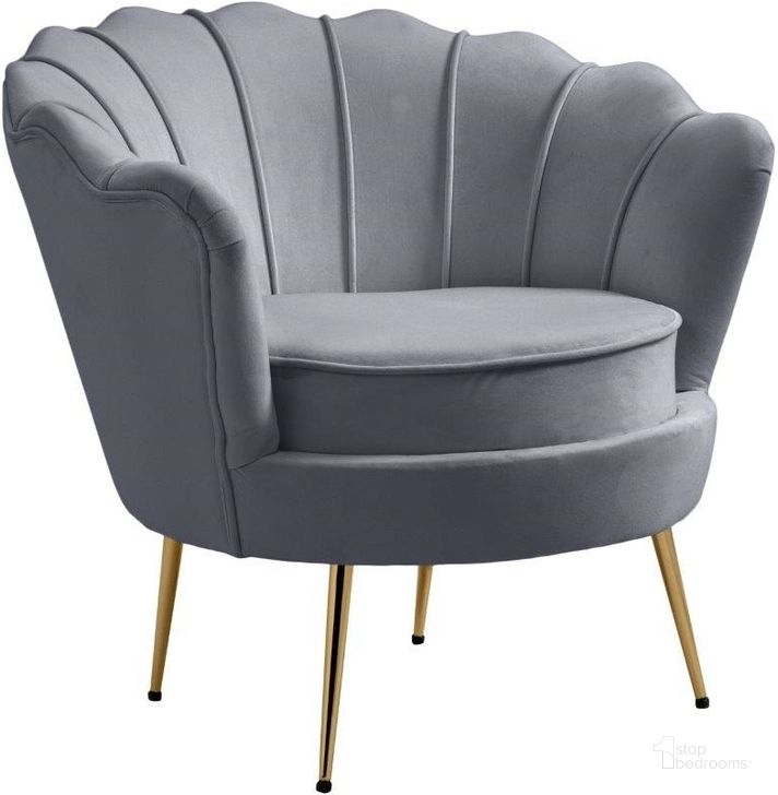 The appearance of Gardenia Grey Chair designed by Meridian in the modern / contemporary interior design. This gray piece of furniture  was selected by 1StopBedrooms from Gardenia Collection to add a touch of cosiness and style into your home. Sku: 684Grey-C. Product Type: Living Room Chair. Material: Velvet. Image1