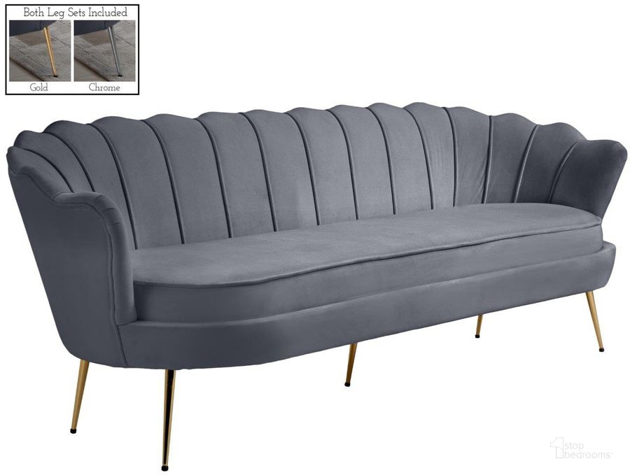 The appearance of Gardenia Grey Sofa designed by Meridian in the modern / contemporary interior design. This gray piece of furniture  was selected by 1StopBedrooms from Gardenia Collection to add a touch of cosiness and style into your home. Sku: 684Grey-S. Product Type: Sofa. Material: Velvet. Image1