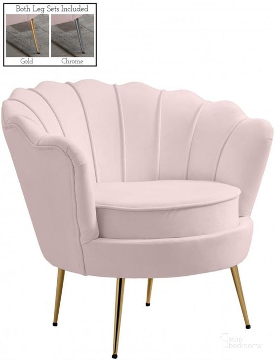 The appearance of Gardenia Pink Chair designed by Meridian in the modern / contemporary interior design. This pink piece of furniture  was selected by 1StopBedrooms from Gardenia Collection to add a touch of cosiness and style into your home. Sku: 684Pink-C. Product Type: Living Room Chair. Material: Velvet. Image1