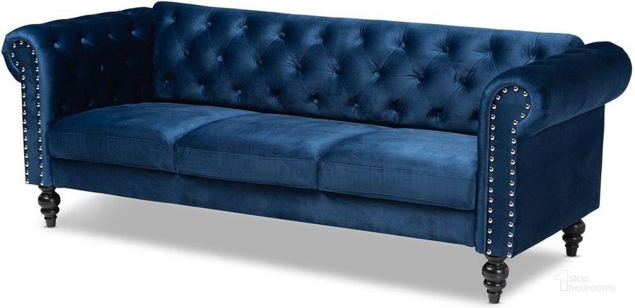 The appearance of Gardners Mills Black Sofa designed by Boho House in the traditional interior design. This black piece of furniture  was selected by 1StopBedrooms from Gardners Mills Collection to add a touch of cosiness and style into your home. Sku: Emma-Navy Blue Velvet-SF. Product Type: Sofa. Material: MDF. Image1
