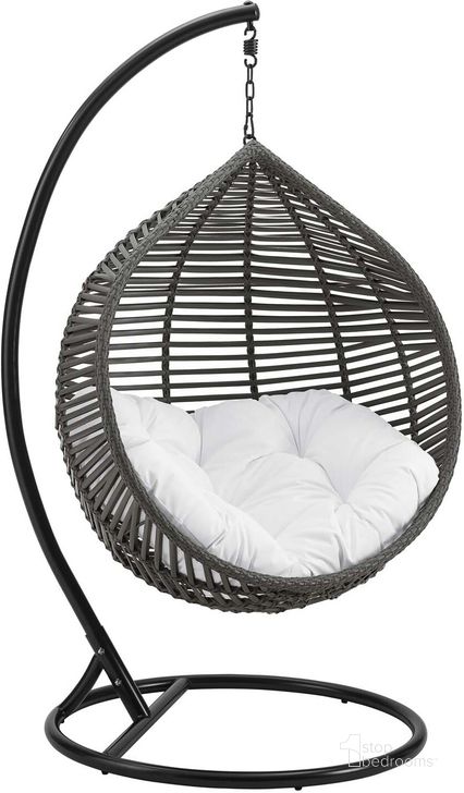 The appearance of Garner Gray and White Teardrop Outdoor Patio Swing Chair designed by Modway in the modern / contemporary interior design. This gray and white piece of furniture  was selected by 1StopBedrooms from Garner Collection to add a touch of cosiness and style into your home. Sku: EEI-3614-GRY-WHI. Material: Rattan. Product Type: Outdoor Chair. Image1