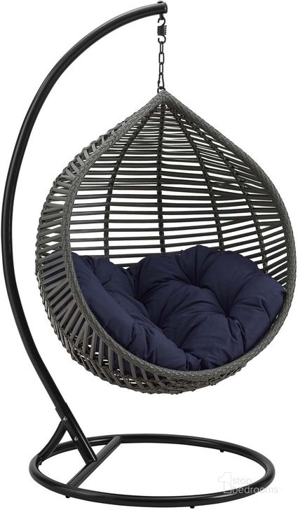 The appearance of Garner Gray Navy Teardrop Outdoor Patio Swing Chair designed by Modway in the modern / contemporary interior design. This gray navy piece of furniture  was selected by 1StopBedrooms from Garner Collection to add a touch of cosiness and style into your home. Sku: EEI-3614-GRY-NAV. Material: Rattan. Product Type: Outdoor Chair. Image1