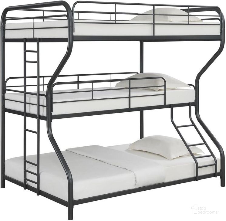 The appearance of Garner Gunmetal Full Over Twin Triple Bunk Bed designed by Coaster in the modern / contemporary interior design. This black piece of furniture  was selected by 1StopBedrooms from Garner Collection to add a touch of cosiness and style into your home. Sku: 400778. Bed Type: Bunk Bed. Material: Metal. Product Type: Bunk Bed. Bed Size: Twin Over Full. Image1