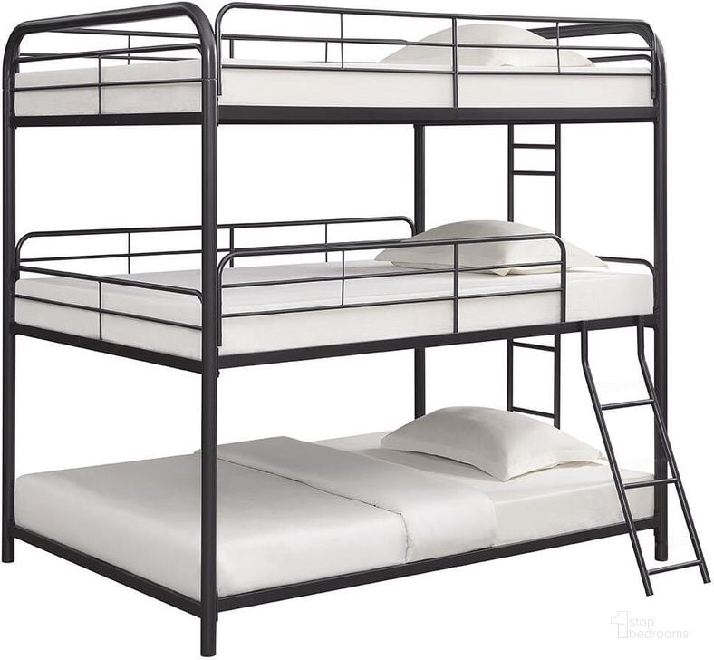 The appearance of Garner Gunmetal Full Triple Bunk Bed designed by Coaster in the modern / contemporary interior design. This black piece of furniture  was selected by 1StopBedrooms from Garner Collection to add a touch of cosiness and style into your home. Sku: 400779. Bed Type: Bunk Bed. Material: Metal. Product Type: Bunk Bed. Bed Size: Full Over Full. Image1
