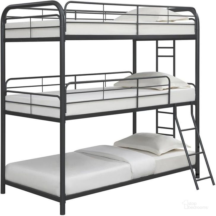 The appearance of Garner Gunmetal Twin Triple Bunk Bed designed by Coaster in the modern / contemporary interior design. This black piece of furniture  was selected by 1StopBedrooms from Garner Collection to add a touch of cosiness and style into your home. Sku: 400777. Bed Type: Bunk Bed. Material: Metal. Product Type: Bunk Bed. Bed Size: Twin Over Twin. Image1