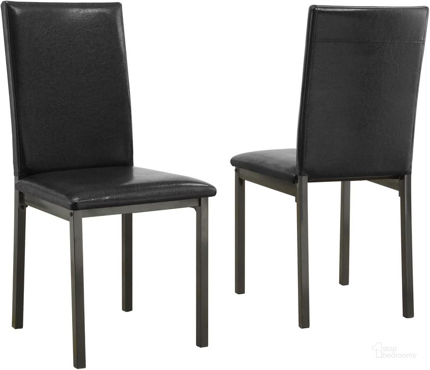 The appearance of Garza Black Side Chair Set of 2 designed by Coaster in the transitional interior design. This black piece of furniture  was selected by 1StopBedrooms from Garza Collection to add a touch of cosiness and style into your home. Sku: 100612. Product Type: Side Chair. Material: Vinyl. Image1