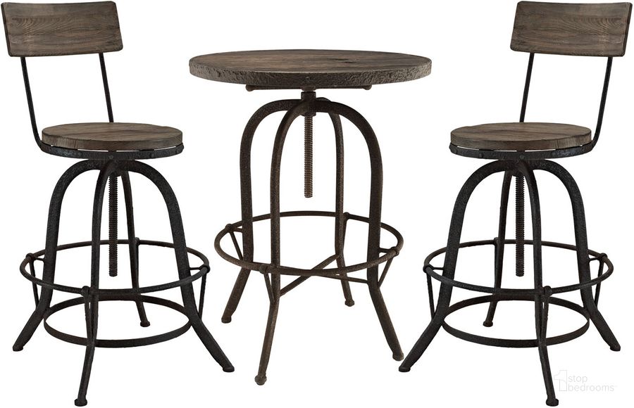 The appearance of Gather Brown 3 Piece Dining Set EEI-1604-BRN-SET designed by Modway in the modern / contemporary interior design. This brown piece of furniture  was selected by 1StopBedrooms from Gather Collection to add a touch of cosiness and style into your home. Sku: EEI-1604-BRN-SET. Product Type: Dining Room Set. Material: Pine. Image1