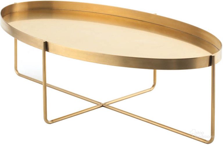 The appearance of Gaultier 54" Gold Metal Coffee Table designed by Nuevo in the modern / contemporary interior design. This gold piece of furniture  was selected by 1StopBedrooms from Gaultier Collection to add a touch of cosiness and style into your home. Sku: HGDE130. Material: Metal. Product Type: Coffee Table. Image1
