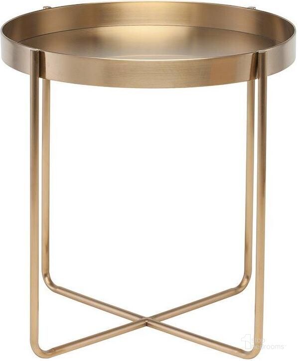 The appearance of Gaultier Gold Metal Side Table designed by Nuevo in the modern / contemporary interior design. This gold piece of furniture  was selected by 1StopBedrooms from Gaultier Collection to add a touch of cosiness and style into your home. Sku: HGDE125. Material: Metal. Product Type: Side Table. Image1