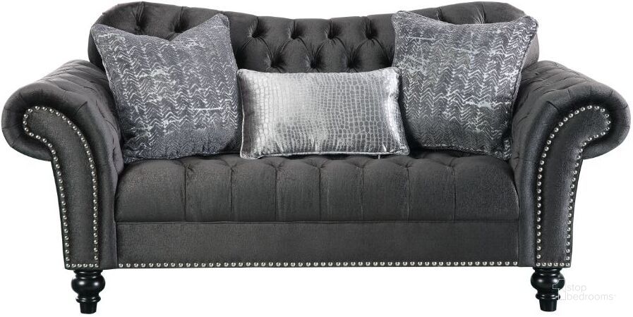 The appearance of Gaura Loveseat designed by ACME in the rustic / southwestern interior design. This dark gray piece of furniture  was selected by 1StopBedrooms from Gaura Collection to add a touch of cosiness and style into your home. Sku: 53091. Material: Fabric. Product Type: Loveseat. Image1