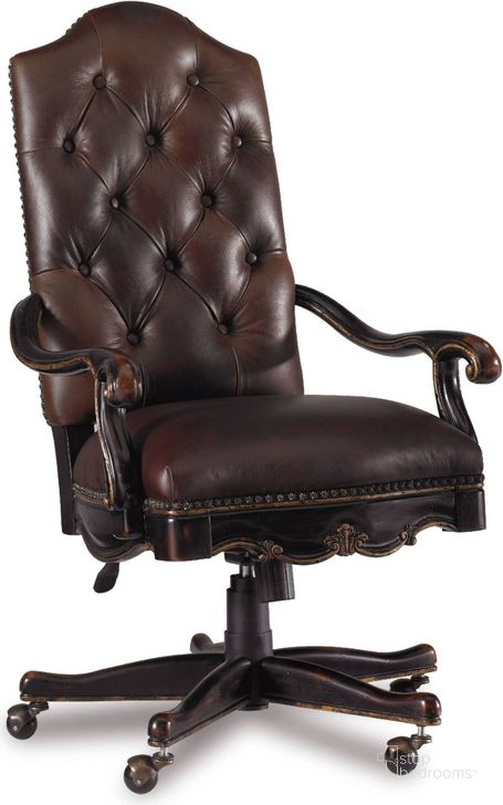 The appearance of Grandover Black Tilt Swivel Chair designed by Hooker in the traditional interior design. This brown piece of furniture  was selected by 1StopBedrooms from Grandover Collection to add a touch of cosiness and style into your home. Sku: 5029-30220. Material: Leather. Product Type: Swivel Chair. Image1
