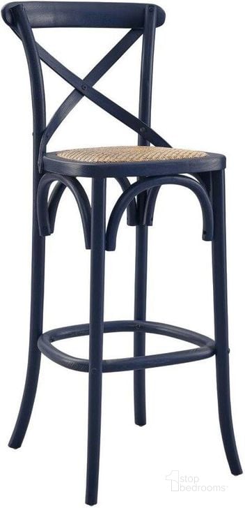 The appearance of Gear Midnight Blue Bar Stool designed by Modway in the modern / contemporary interior design. This midnight blue piece of furniture  was selected by 1StopBedrooms from Gear Collection to add a touch of cosiness and style into your home. Sku: EEI-5668-MID. Material: Wood. Product Type: Barstool. Image1
