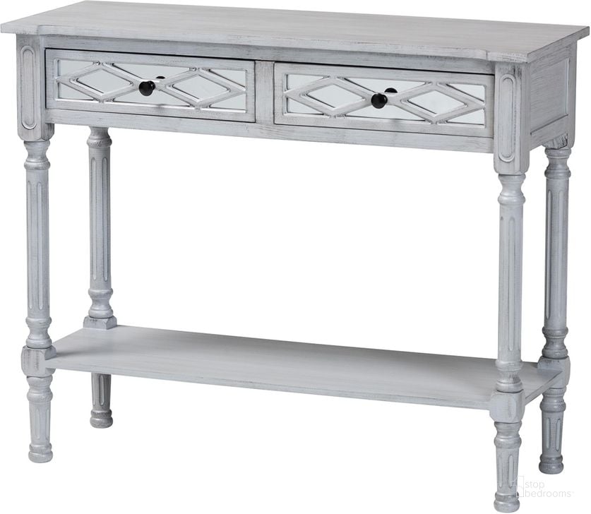 The appearance of Gellert 2-Drawer Console Table In Grey Finished Wood designed by Baxton Studio in the traditional interior design. This grey piece of furniture  was selected by 1StopBedrooms from Gellert Collection to add a touch of cosiness and style into your home. Sku: JY23A093-Grey-Console Table. Product Type: Console Table. Material: MDF. Image1