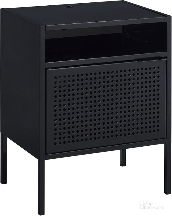 The appearance of Gemma Black Nightstand With USB Port designed by Picket House in the transitional interior design. This black piece of furniture  was selected by 1StopBedrooms from Gemma Collection to add a touch of cosiness and style into your home. Sku: CEB800NSE. Material: Metal. Product Type: Nightstand. Image1