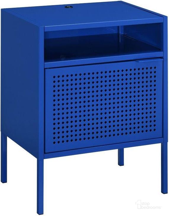 The appearance of Gemma Blue Nightstand With USB Port designed by Picket House in the transitional interior design. This blue piece of furniture  was selected by 1StopBedrooms from Gemma Collection to add a touch of cosiness and style into your home. Sku: CEB200NSE. Material: Metal. Product Type: Nightstand. Image1