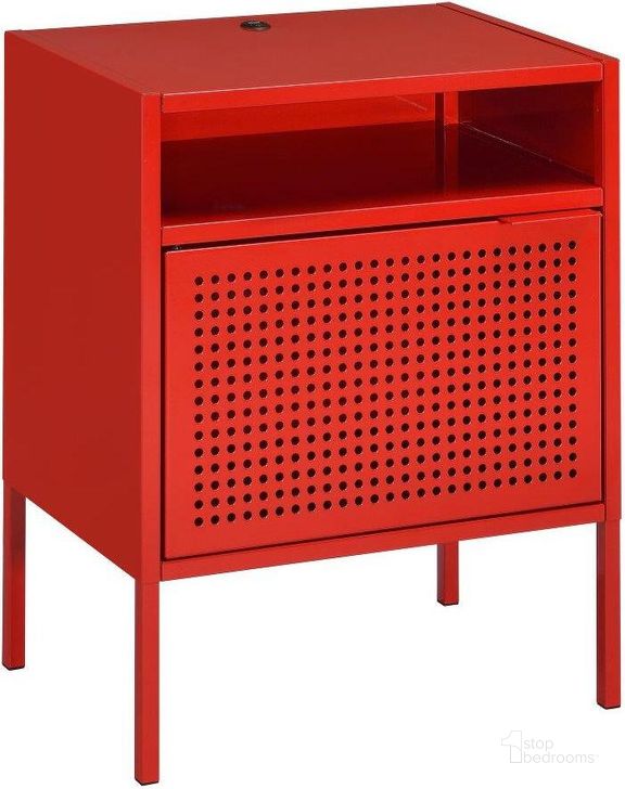 The appearance of Gemma Red Nightstand With USB Port designed by Picket House in the transitional interior design. This red piece of furniture  was selected by 1StopBedrooms from Gemma Collection to add a touch of cosiness and style into your home. Sku: CEB400NSE. Material: Metal. Product Type: Nightstand. Image1