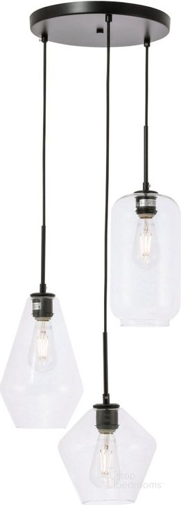 The appearance of Gene 3 Light Black And Clear Glass Pendant LD2268BK designed by Elegant Lighting in the industrial interior design. This black piece of furniture  was selected by 1StopBedrooms from Gene Collection to add a touch of cosiness and style into your home. Sku: LD2268BK. Product Type: Pendant Lighting. Material: Iron. Image1