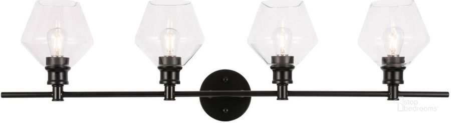 The appearance of Gene 4 Light Black And Clear Glass Wall Sconce designed by Elegant Lighting in the industrial interior design. This black piece of furniture  was selected by 1StopBedrooms from Gene Collection to add a touch of cosiness and style into your home. Sku: LD2320BK. Product Type: Wall Sconce. Material: Iron. Image1