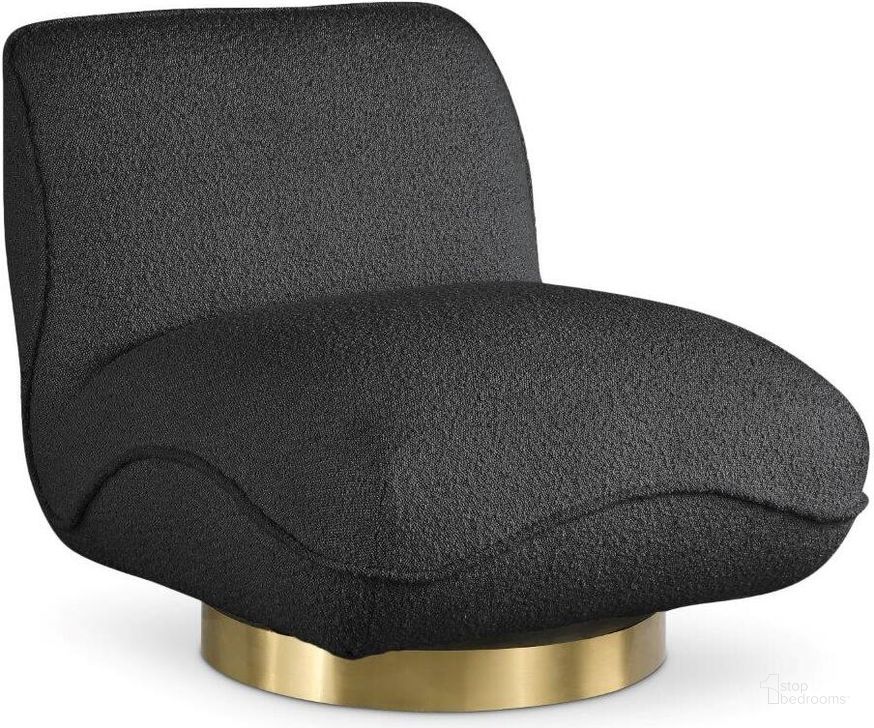 The appearance of Geneva Black Boucle Fabric Swivel Accent Chair designed by Meridian in the modern / contemporary interior design. This black piece of furniture  was selected by 1StopBedrooms from Geneva Collection to add a touch of cosiness and style into your home. Sku: 492Black. Material: Wood. Product Type: Accent Chair. Image1