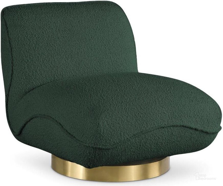 The appearance of Geneva Green Boucle Fabric Swivel Accent Chair designed by Meridian in the modern / contemporary interior design. This green piece of furniture  was selected by 1StopBedrooms from Geneva Collection to add a touch of cosiness and style into your home. Sku: 492Green. Material: Wood. Product Type: Accent Chair. Image1