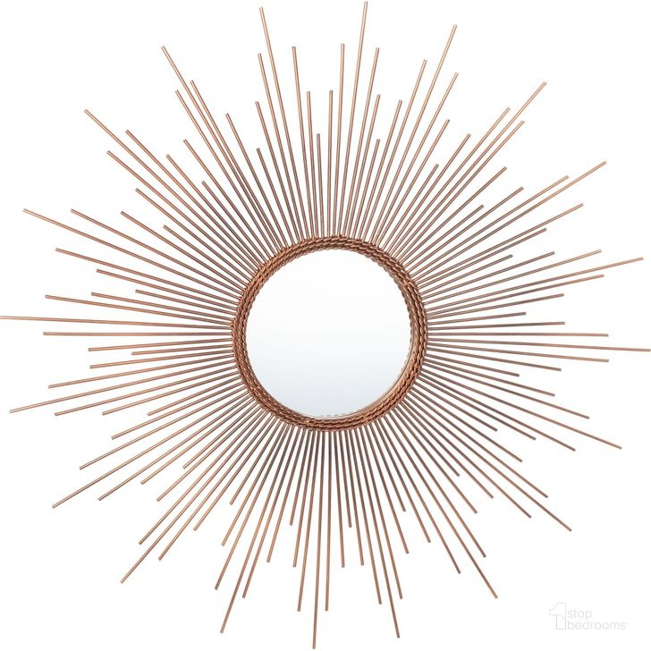 The appearance of Genevieve Copper Sunburst Mirror designed by Safavieh in the modern / contemporary interior design. This copper piece of furniture  was selected by 1StopBedrooms from Genevieve Collection to add a touch of cosiness and style into your home. Sku: MRR1021A. Product Type: Mirror. Material: Iron. Image1