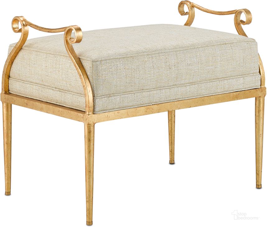 The appearance of Genevieve Gold Ottoman designed by Currey & Company in the modern / contemporary interior design. This gold piece of furniture  was selected by 1StopBedrooms from Genevieve Collection to add a touch of cosiness and style into your home. Sku: 7000-1232. Product Type: Ottoman. Material: Iron. Image1