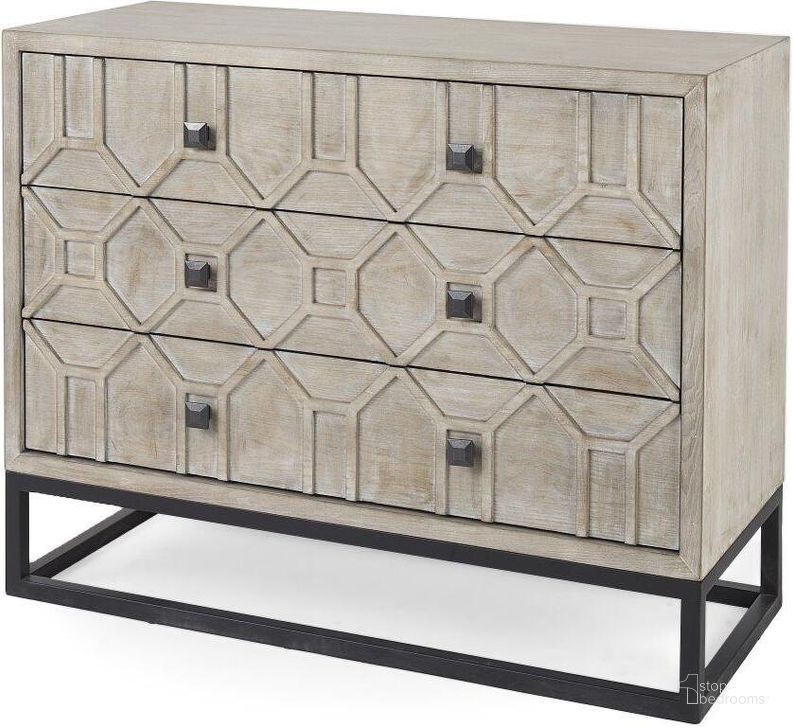 The appearance of Genevieve I Light Brown Fir Veneer 3 Drawer Accent Cabinet designed by Mercana in the modern / contemporary interior design. This black and brown piece of furniture  was selected by 1StopBedrooms from Genevieve Collection to add a touch of cosiness and style into your home. Sku: 69375. Material: Wood. Product Type: Accent Cabinet. Image1