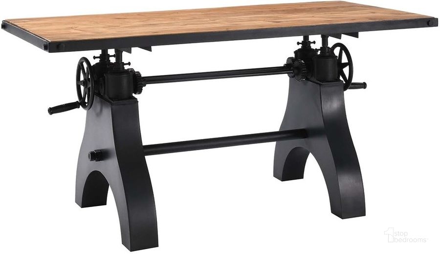 The appearance of Genuine 60 Inch Crank Adjustable Height Dining Table and Computer Desk In Black and Natural designed by Modway in the industrial interior design. This black and natural piece of furniture  was selected by 1StopBedrooms from Genuine Collection to add a touch of cosiness and style into your home. Sku: EEI-6148-BLK-NAT. Table Base Style: Trestle. Material: Steel. Product Type: Dining Table. Table Top Shape: Rectangular. Size: 60". Image1