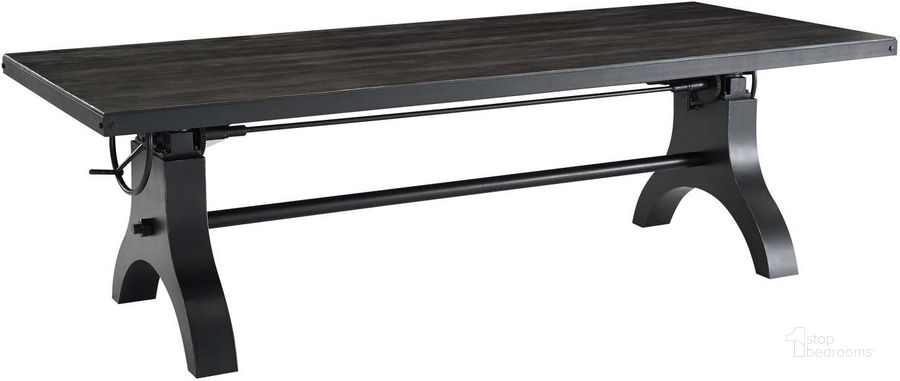 The appearance of Genuine Black 96 Inch Crank Height Adjustable Rectangle Dining and Conference Table designed by Modway in the modern / contemporary interior design. This black piece of furniture  was selected by 1StopBedrooms from Genuine Collection to add a touch of cosiness and style into your home. Sku: EEI-3147-BLK. Table Base Style: Trestle. Product Type: Dining Table. Table Top Shape: Rectangular. Material: Pine. Size: 96". Image1