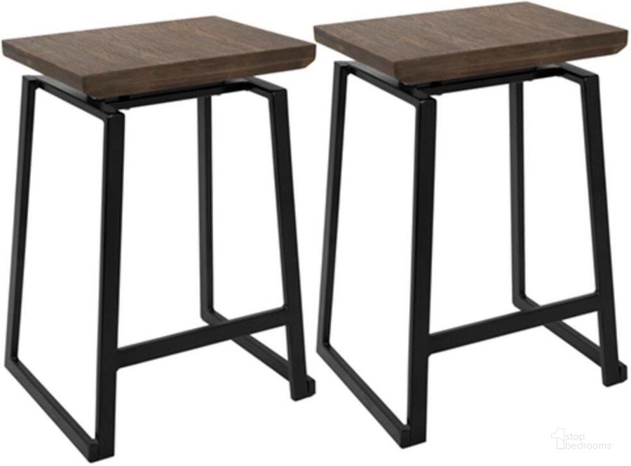 The appearance of Geo Industrial Counter Stool In Black With Brown Wood Seat - Set Of 2 designed by Lumisource in the industrial interior design. This black and brown piece of furniture  was selected by 1StopBedrooms from Geo Collection to add a touch of cosiness and style into your home. Sku: CS-GEO BK+BN2. Material: Metal. Product Type: Barstool. Image1