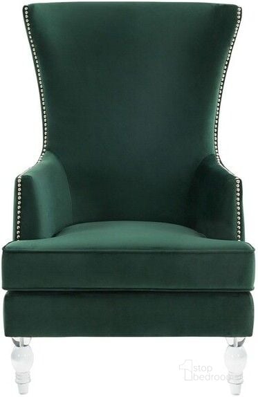 The appearance of Geode Modern Wingback Chair In Forest Green designed by Safavieh Couture in the modern / contemporary interior design. This green piece of furniture  was selected by 1StopBedrooms from Geode Collection to add a touch of cosiness and style into your home. Sku: SFV4745E. Material: Wood. Product Type: Accent Chair. Image1