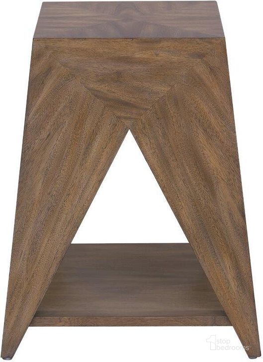 The appearance of Geometric Shaped Accent Table designed by Pulaski in the transitional interior design. This brown piece of furniture  was selected by 1StopBedrooms from  to add a touch of cosiness and style into your home. Sku: P301605. Product Type: Accent Table. Material: Rubberwood. Image1