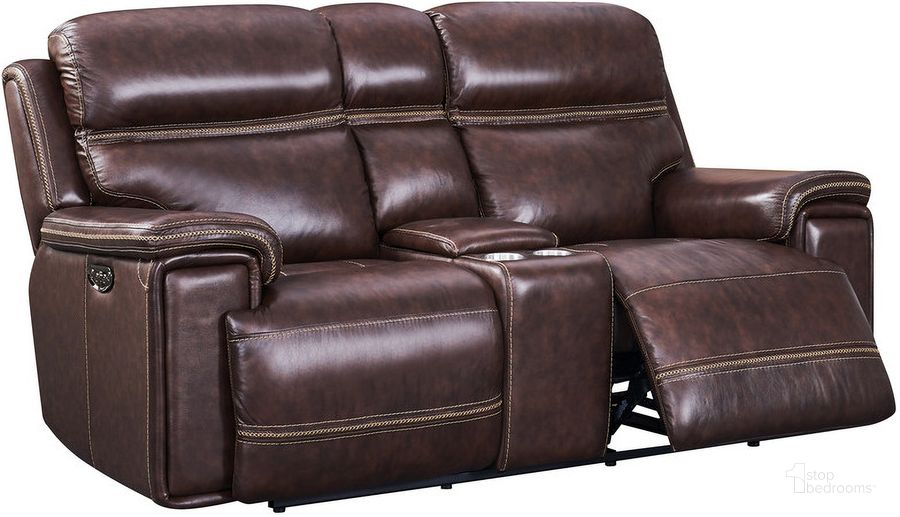 The appearance of Georgetowne Fresno Power Reclining with Adjustable Headrest Console Loveseat In Brown designed by Leather Italia USA in the traditional interior design. This brown piece of furniture  was selected by 1StopBedrooms from Georgetowne Collection to add a touch of cosiness and style into your home. Sku: 1669-EH2394C-021004LV. Material: Leather. Product Type: Reclining Loveseat. Image1