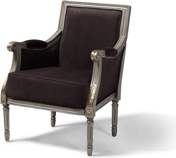 The appearance of Georgette Classic And Traditional French Inspired Brown Velvet Upholstered Grey Finished Armchair With Goldleaf Detailing designed by Baxton Studio in the traditional interior design. This brown piece of furniture  was selected by 1StopBedrooms from Georgette Collection to add a touch of cosiness and style into your home. Sku: ASS1103-CC. Material: Wood. Product Type: Arm Chair. Image1