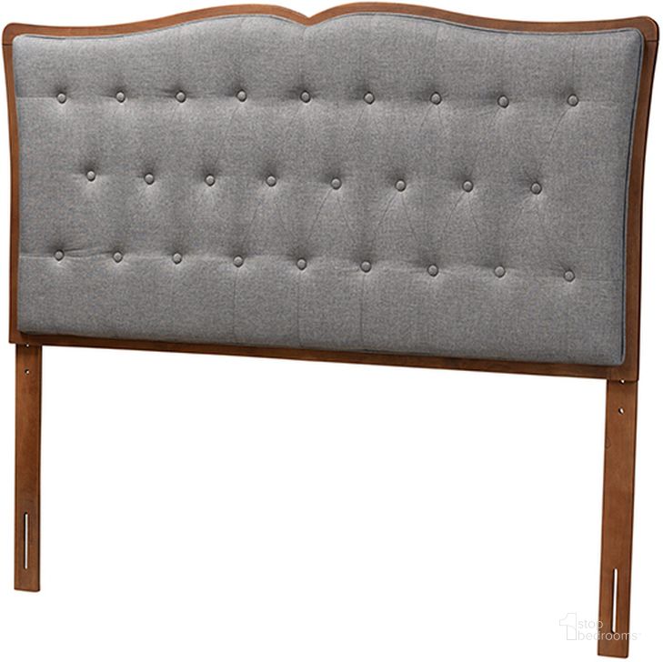 The appearance of Georgia Grey Fabric and Walnut Brown Finished Wood King Headboard designed by Baxton Studio in the traditional interior design. This grey and walnut piece of furniture  was selected by 1StopBedrooms from Georgia Collection to add a touch of cosiness and style into your home. Sku: MG9766-Dark Grey/Walnut-HB-King. Product Type: Headboard. Bed Size: King. Material: Rubberwood. Image1