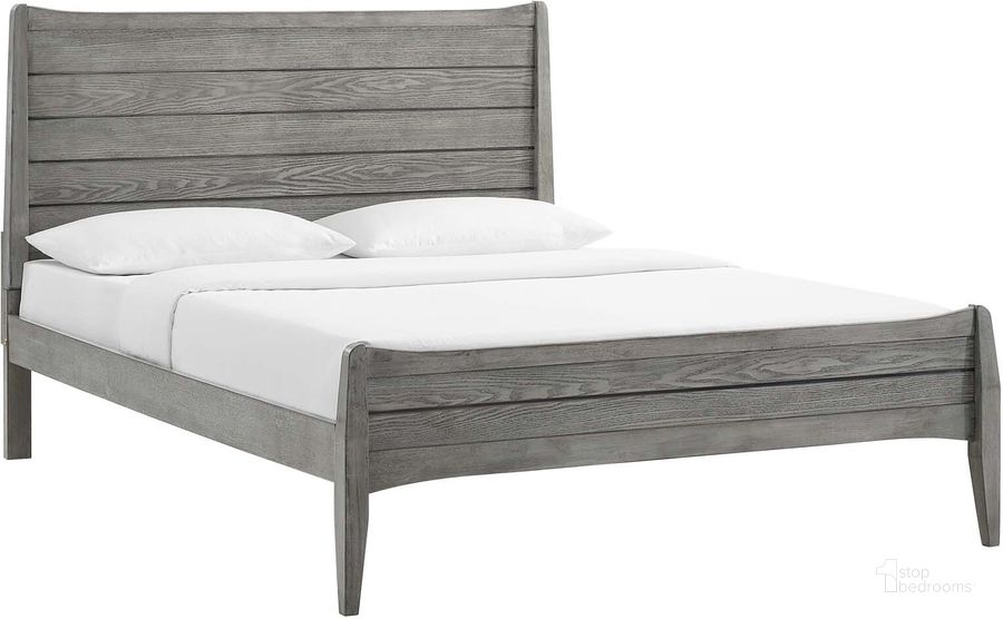 The appearance of Georgia King Wood Platform Bed designed by Modway in the modern / contemporary interior design. This gray piece of furniture  was selected by 1StopBedrooms from Georgia Collection to add a touch of cosiness and style into your home. Sku: MOD-6239-GRY. Bed Type: Platform Bed. Product Type: Platform Bed. Bed Size: King. Material: Rubberwood. Image1