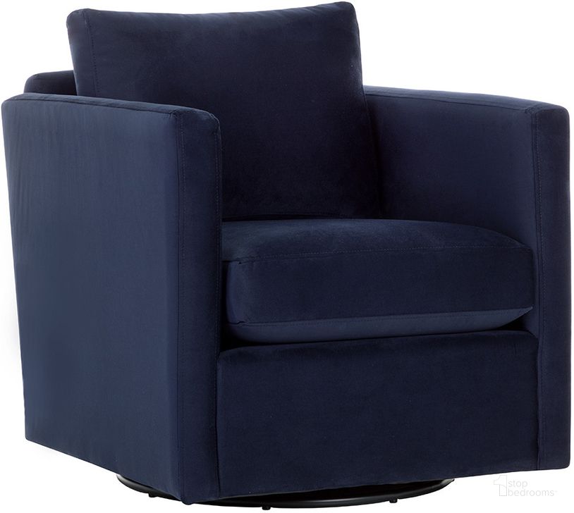 The appearance of Georgie Swivel Lounge Chair In Abbington Navy designed by Sunpan in the modern / contemporary interior design. This navy piece of furniture  was selected by 1StopBedrooms from Georgie Collection to add a touch of cosiness and style into your home. Sku: 110632. Material: Fabric. Product Type: Lounge Chair. Image1