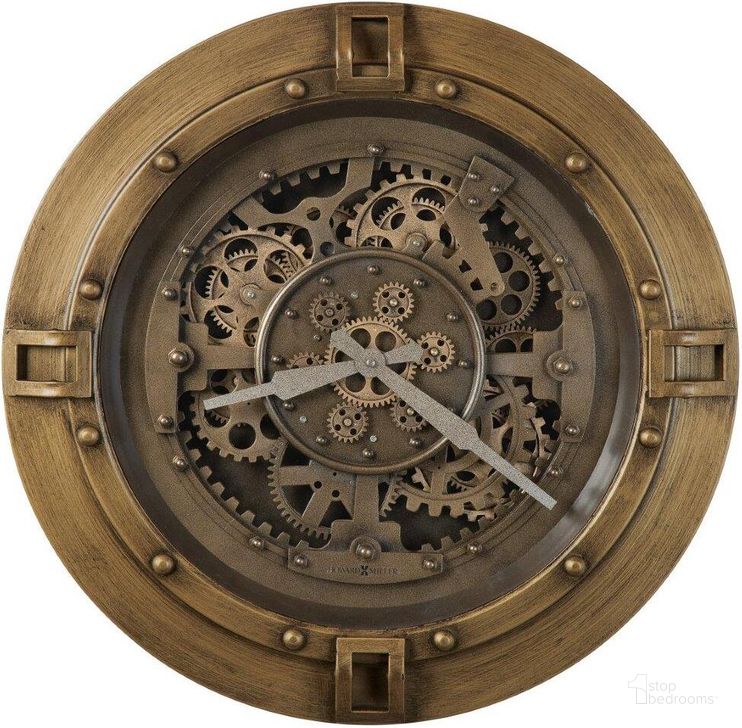The appearance of Gerallt Wall Clock In Antique Brass designed by Howard Miller in the transitional interior design. This gold piece of furniture  was selected by 1StopBedrooms from Gerallt Collection to add a touch of cosiness and style into your home. Sku: 625786. Product Type: Wall Clock. Image1
