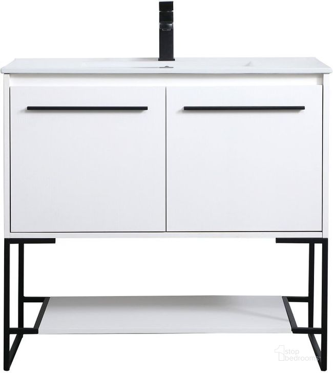 The appearance of Gerard 36 Inch Single Bathroom Vanity In White designed by Elegant Lighting in the transitional interior design. This white piece of furniture  was selected by 1StopBedrooms from Gerard Collection to add a touch of cosiness and style into your home. Sku: VF42036WH. Material: MDF. Product Type: Bathroom Vanity. Image1