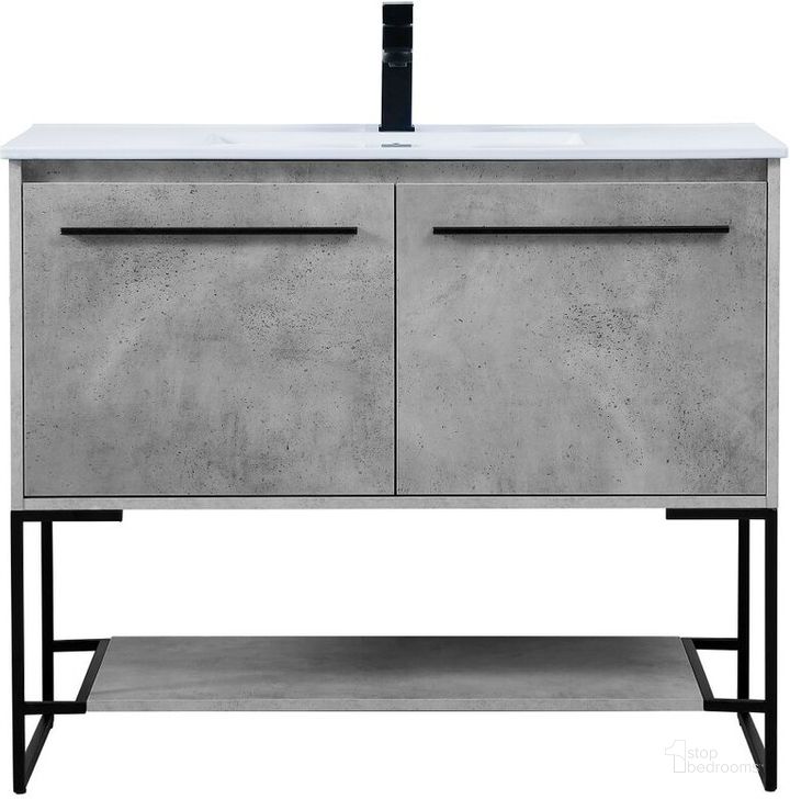 The appearance of Gerard 40 Inch Single Bathroom Vanity In Concrete Grey designed by Elegant Lighting in the transitional interior design. This grey piece of furniture  was selected by 1StopBedrooms from Gerard Collection to add a touch of cosiness and style into your home. Sku: VF42040CG. Material: MDF. Product Type: Bathroom Vanity. Image1