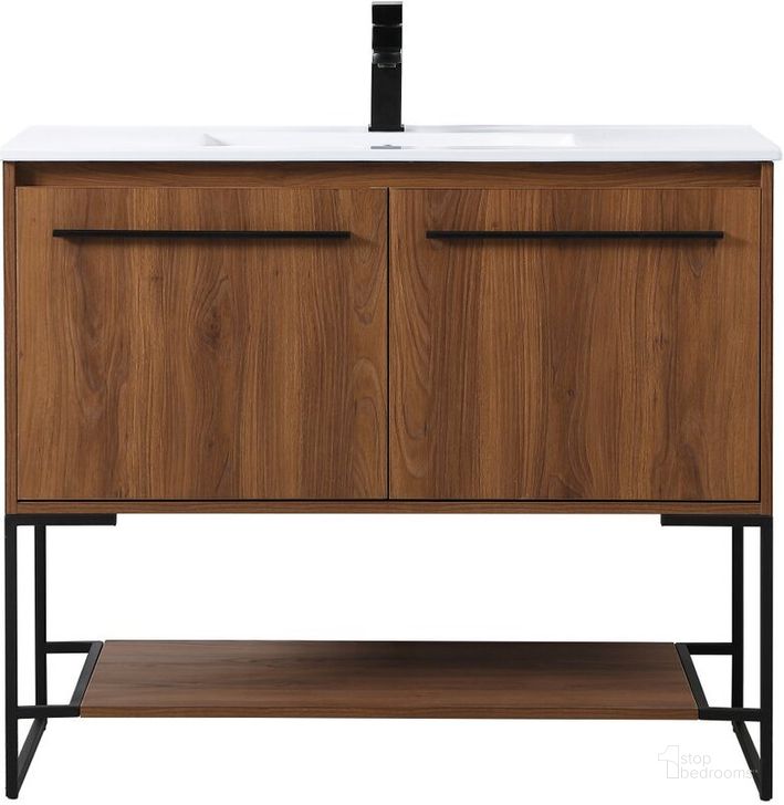 The appearance of Gerard 40 Inch Single Bathroom Vanity In Walnut Brown designed by Elegant Lighting in the transitional interior design. This walnut brown piece of furniture  was selected by 1StopBedrooms from Gerard Collection to add a touch of cosiness and style into your home. Sku: VF42040WB. Material: MDF. Product Type: Bathroom Vanity. Image1