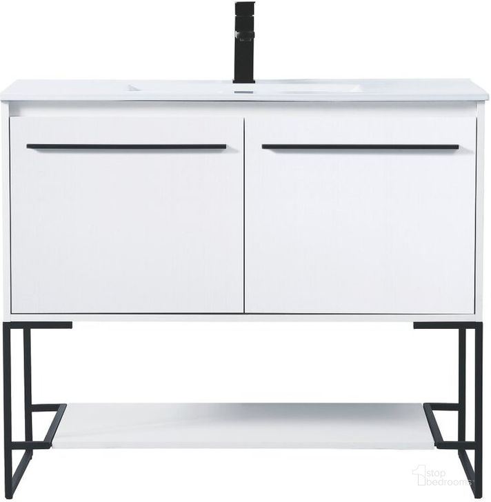 The appearance of Gerard 40 Inch Single Bathroom Vanity In White designed by Elegant Lighting in the transitional interior design. This white piece of furniture  was selected by 1StopBedrooms from Gerard Collection to add a touch of cosiness and style into your home. Sku: VF42040WH. Material: MDF. Product Type: Bathroom Vanity. Image1