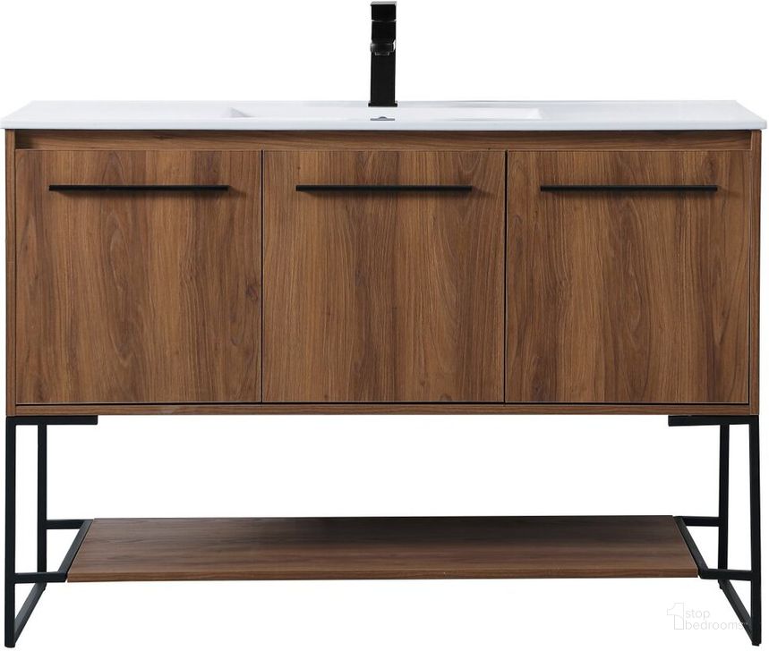 The appearance of Gerard 48 Inch Single Bathroom Vanity In Walnut Brown designed by Elegant Lighting in the transitional interior design. This walnut brown piece of furniture  was selected by 1StopBedrooms from Gerard Collection to add a touch of cosiness and style into your home. Sku: VF42048WB. Material: MDF. Product Type: Bathroom Vanity. Image1