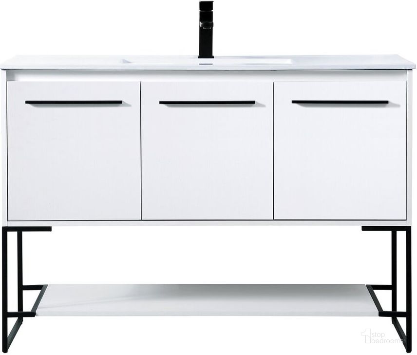 The appearance of Gerard 48 Inch Single Bathroom Vanity In White designed by Elegant Lighting in the transitional interior design. This white piece of furniture  was selected by 1StopBedrooms from Gerard Collection to add a touch of cosiness and style into your home. Sku: VF42048WH. Material: MDF. Product Type: Bathroom Vanity. Image1