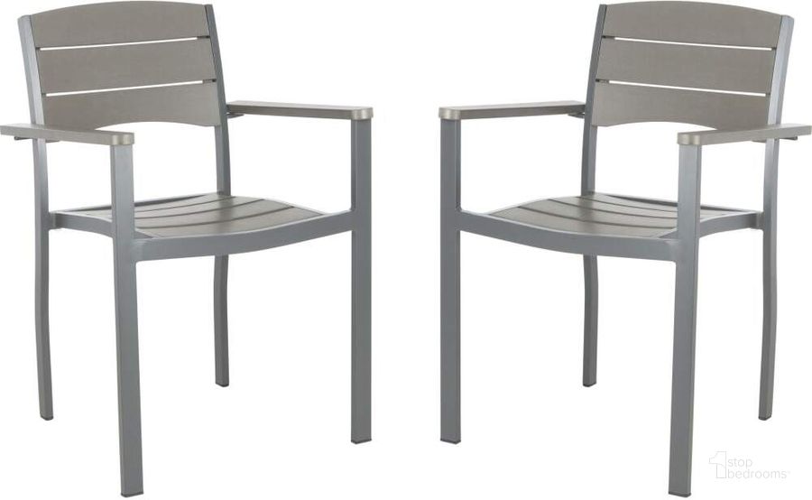 The appearance of Gerhardt Gray Stackable Chair Set of 2 designed by Safavieh in the modern / contemporary interior design. This grey piece of furniture  was selected by 1StopBedrooms from Safavieh PAT Collection to add a touch of cosiness and style into your home. Sku: PAT4032A-SET2. Product Type: Chair. Material: Aluminium. Image1